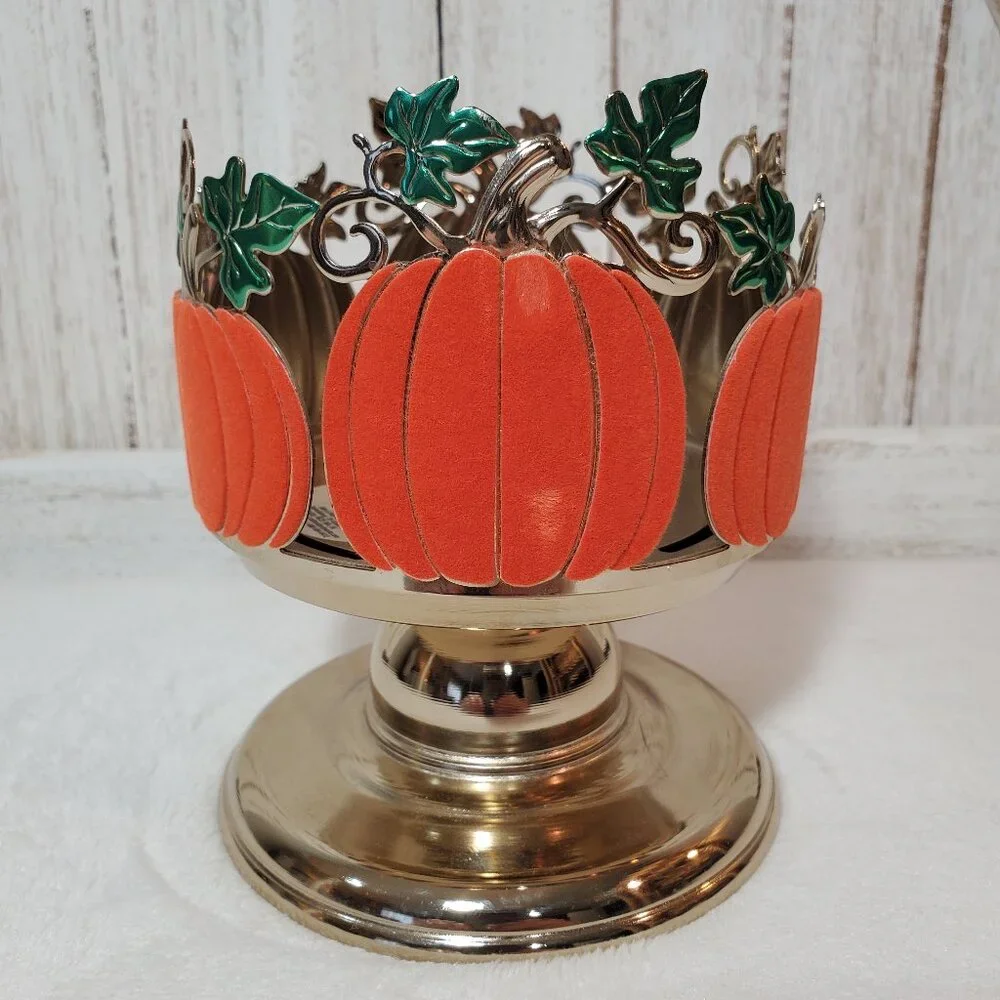 Bath & Body Works Velvet Pumpkin Pedestal Candle Holder Sleeve 3-Wick Flocked